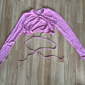 pink tie front crop top